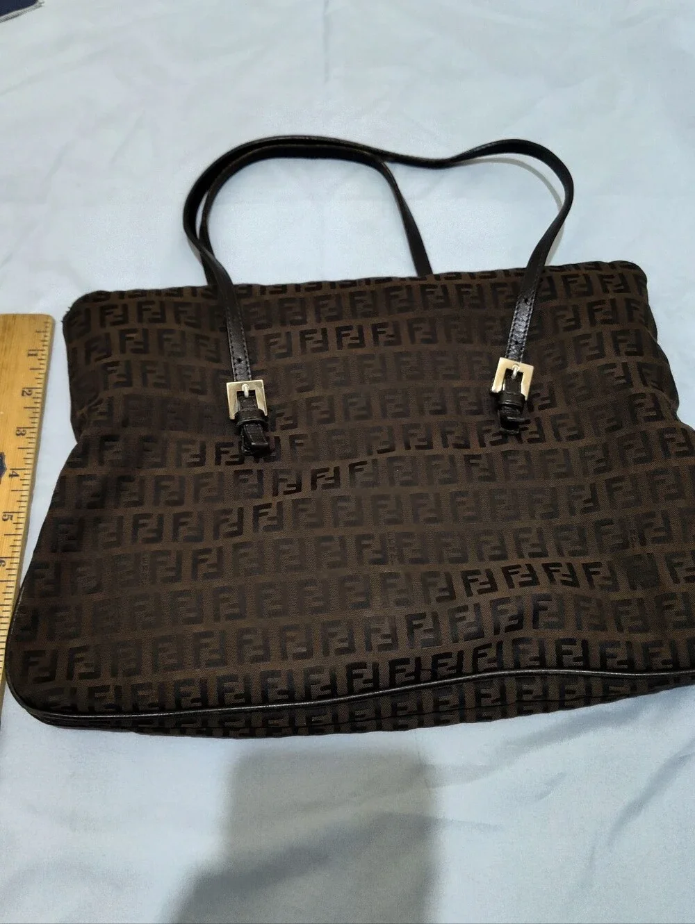 Fendi Zucchino Baguette Tote Black Moro Shoulder Bag - Picture 3 of 7